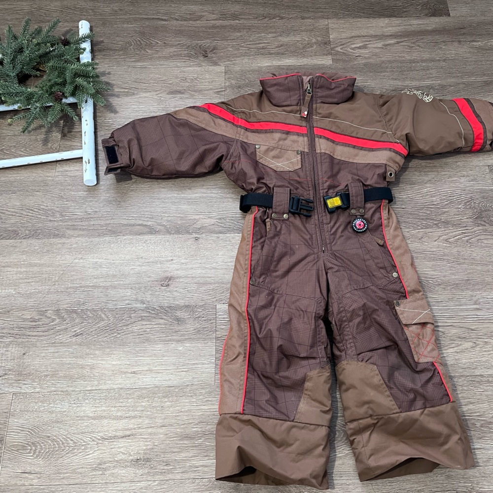 Obermeyer Ski Snowboarding Snow One Piece Suit Brown I Grow Kids Size 2T